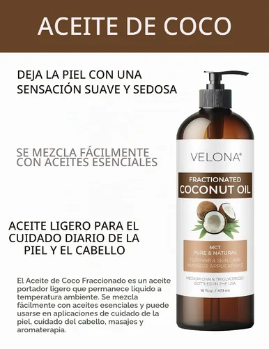 Vista 2 de velona MCT Aceite de coco - 16 fl oz, fraccionado, con bomba