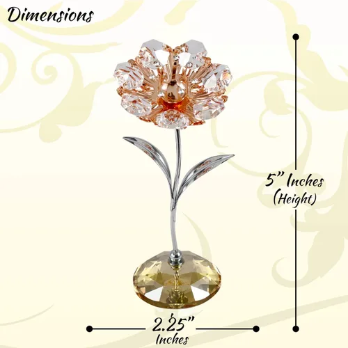 Vista 3 de Matashi Figurilla de Girasol Chapada en Cromo y Oro Rosa con Cristales Incrustados, Ornamento de Mesa con Base de Cristal Dorado Figura de girasol