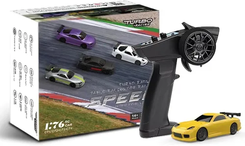 Vista 13 de 1:76 Turbo Racing Scale RC Sport Car, Carreras de mesa Control remoto Mini modelo de coche completo proporcional RTR Kit Juguetes (Baoma mini-rojo)