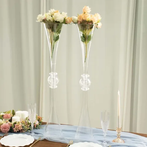 Vista 9 de Efavormart - Juego de 2 centros de mesa de trompeta con adornos de cristal transparente de 31 pulgadas, jarrón reversible de plástico para flores