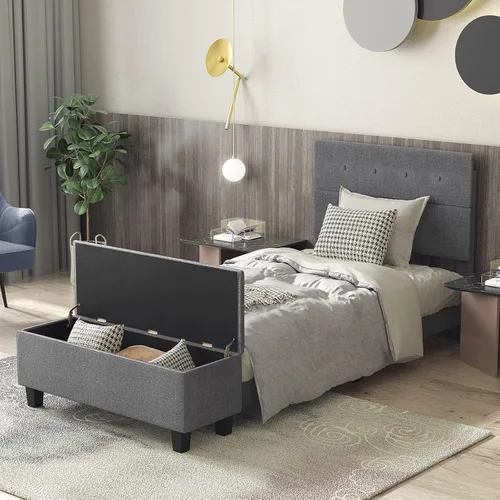 Vista 5 de KOMFOTT Base de cama tapizada tamaño individual con almacenamiento otomano, base de colchón moderna con cabecero copetudo con botones, base de cama