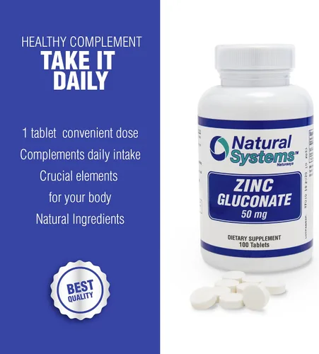 Vista 5 de Natural Systems Zinc Gluconate 50 mg - Apoya tu sistema inmunológico - Ayuda a la fuerza ósea y muscular - Minerales elementales para tu dieta