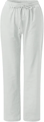 Vista 3 de Conjunto de 2 piezas para mujer, ropa de verano de lino de manga 34, holgada, color sólido, cordón ajustable, pierna ancha, pantalones largos