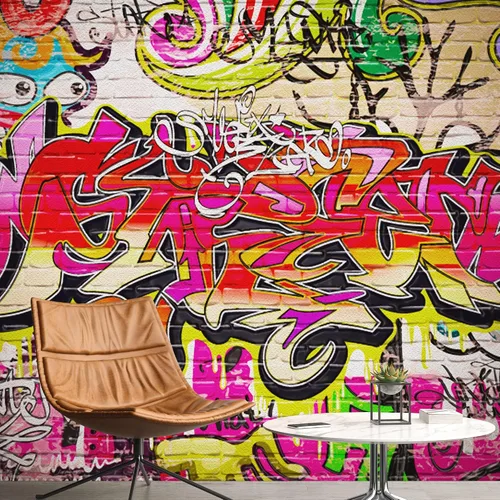 Vista 25 de NWT Calcomanía de pared extraíble/mural de pared estilo de dibujos animados, pintura en aerosol urbana, graffiti y arte callejero, tipografía