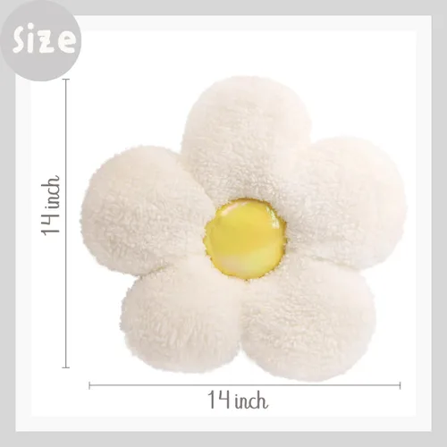 Vista 2 de ARELUX Almohada de felpa con diseño de flores de animales de peluche, bonita decoración de habitación, almohadas de flores indie, cojín suave