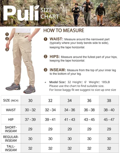 Vista 6 de PULI Pantalones de viaje ligeros para hombre, elásticos, elásticos, impermeables, de secado rápido, con bolsillos