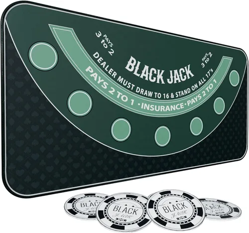 Vista 11 de Blackjack Mat 70" x 35" Blackjack Mat 21 Black Jack Mat Negro