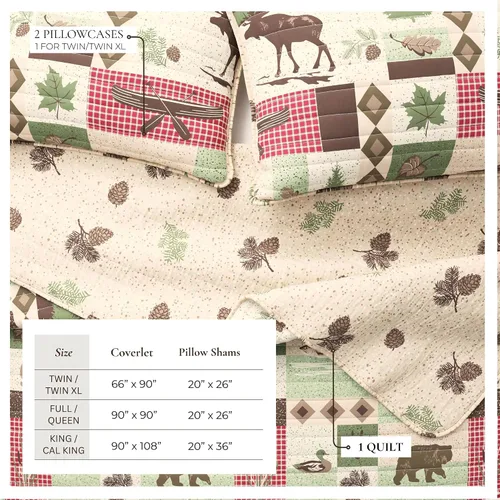Vista 3 de Great Bay Home - Juego de 3 piezas de colcha reversible de estilo rústico de cabaña con 2 fundas decorativas de almohada, para todas las estaciones