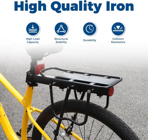 Vista 3 de MEGHNA Bike Rear Rack Large Capacity Stable Bike Rear Cargo Detachable Universal Fit for Most Bikes Easy to Install with Reflector for Mountain Bike