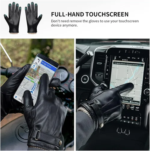 Vista 2 de OZERO Guantes de invierno para hombre, de piel de napa y cachemira, guantes de vestir para pantalla táctil, regalos térmicos para papá o marido