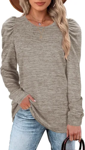 Vista 3 de WEESO Sudaderas de cuello redondo para mujer, suéteres de manga abombada a la moda