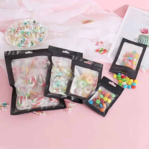 Vista 5 de 100 bolsas de Mylar resellables, a prueba de olores, con ventana transparente; bolsa de papel aluminio, plana, con cierre resellable.
