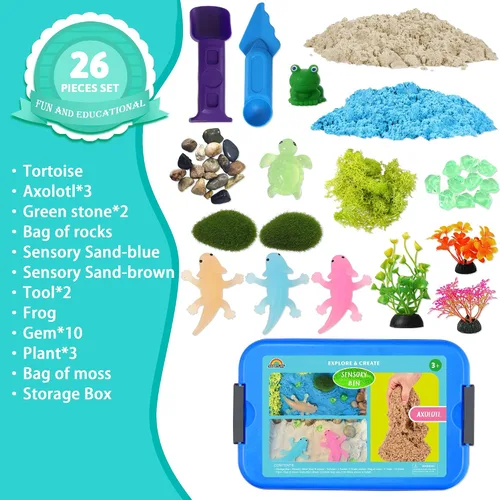 Vista 6 de AGENTLAN Axolotl - Cubo sensorial de ajolotl, juguetes sensoriales con arena de juego para niños y niñas, kit de arena de regalo para niños de 3, 4