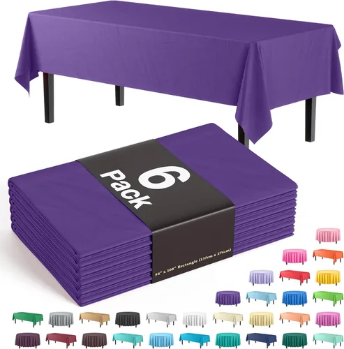 Vista 10 de Party Solids Paquete de 6 manteles de plástico prémium de 54 pulgadas x 108 pulgadas. Cubierta de mesa rectangular de plástico - Aqua