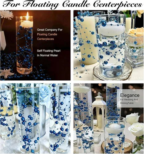 Vista 3 de TeaSu 12 piezas de cuerda de perlas, para centro de mesa de boda, relleno de jarrón y decoración para velas flotantes (azul)