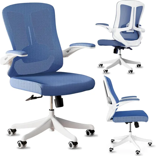 Vista 8 de Silla de oficina de malla, ergonómica con soporte lumbar, color negro, estilo moderno, respaldo de malla, bloqueo de inclinación de 90-135