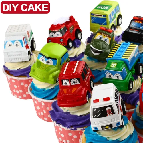 Vista 8 de Funcorn Toys Juego de 12 mini vehículos de plástico surtido, juguetes de camión y automóvil para niños pequeños, recuerdos de fiesta, juego de auto