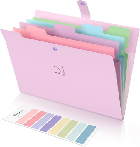 Vista 7 de SKYDUE Carpeta de archivos expandible con 5 bolsillos, bonito organizador de archivos de acordeón, carpeta de archivo de tamaño carta, organizador