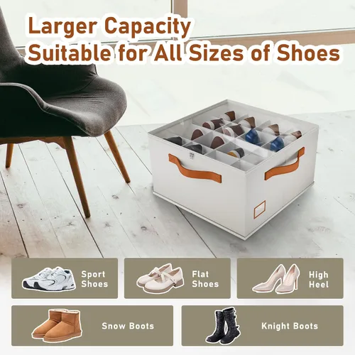 Vista 3 de Organizador de zapatos para armario, contenedores de tela para almacenamiento de zapatos con cubierta transparente, divisores ajustables
