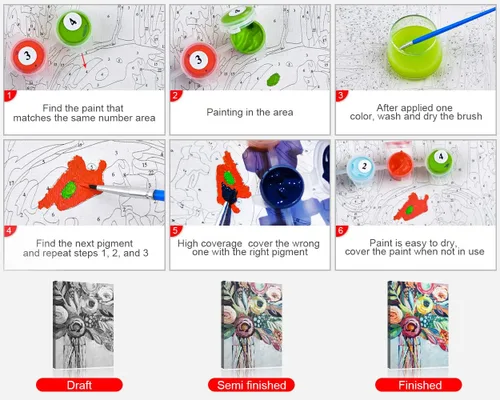 Vista 4 de Pintura por números, flores, pintura abstracta por números para adultos, kits de pintura por números para adultos sobre lienzo para dibujar pintura