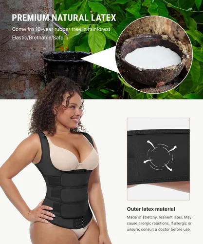 Vista 5 de FeelinGirl Entrenador de cintura para mujer, chaleco de cintura de látex A-Negro