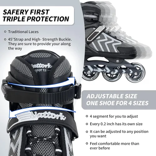 Vista 3 de Patines en línea Nattork ajustables para adultos y adolescentes, patines con cuchillas para interior y exterior para niños, principiantes