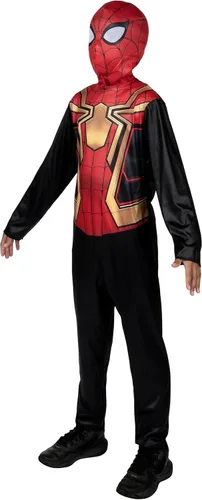 Vista 8 de Marvel Integrated Spider-Man - Disfraz oficial de Halloween para jóvenes, overol impreso de alta calidad con máscara de tela