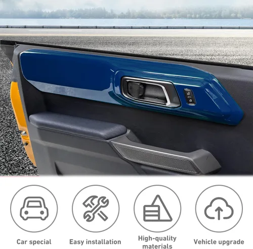Vista 3 de Cubierta de panel de manija de puerta interior compatible con Ford Bronco 2021-2024+ 4 puertas (azul)