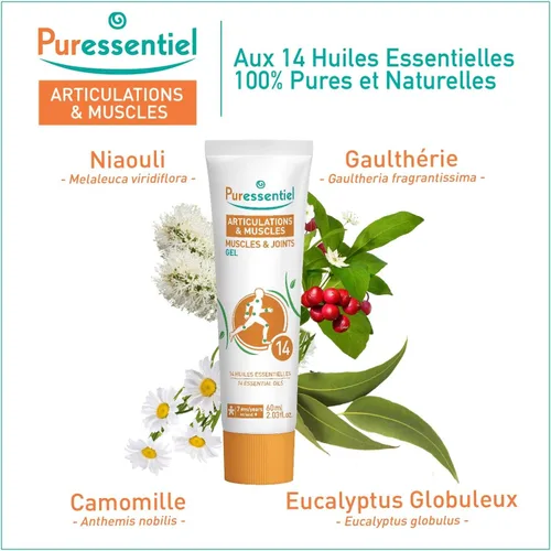 Vista 2 de Puressentiel Gel para músculos y articulaciones, gel calmante para alivio muscular y alivio de rodilla, gel refrescante para alivio de pies, gel