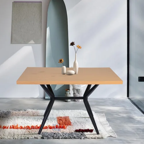 Vista 8 de Mesa de comedor rectangular de 71 pulgadas para 6 y 8 pulgadas, mesa de cocina de madera moderna de mediados de siglo con patas cruzadas de metal