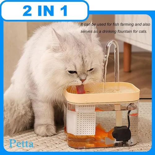 Vista 2 de Fuente de agua USB para gatos, dispensador de agua para perros para camping, fuente automática para mascotas con tubo de salida curvado acrílico