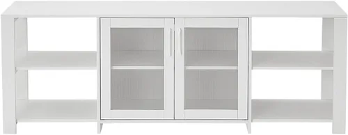 Vista 6 de Panana Soporte de TV de 2 puertas, mueble de 4 puertas para sala de estar para televisores de hasta 70 pulgadas (blanco)