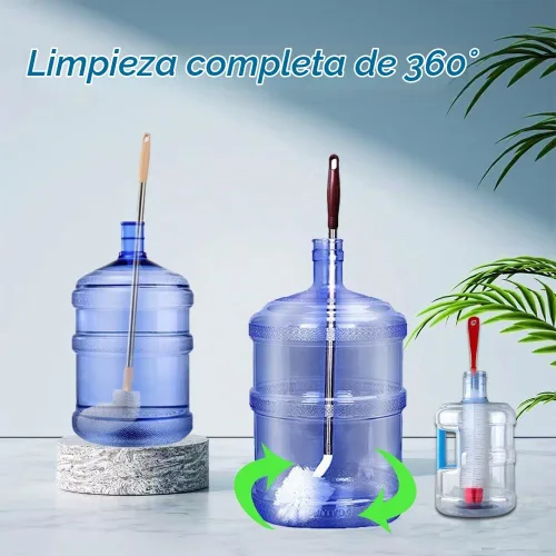 Vista 3 de Cepillo para botellas, paquete de 3 cepillos de cubo de mango largo con 1 cepillo para botellas más pequeño y 2 tapas para jarra de agua, cerdas