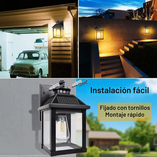 Vista 5 de CYHKEE Luces solares de pared para exteriores: aplique solar para porche
