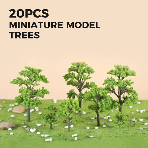 Vista 3 de Yetaha 20 piezas de árboles modelo en miniatura, modelo de adorno de plantas pequeñas, arbustos pequeños para hadas, jardín, tren, paisaje