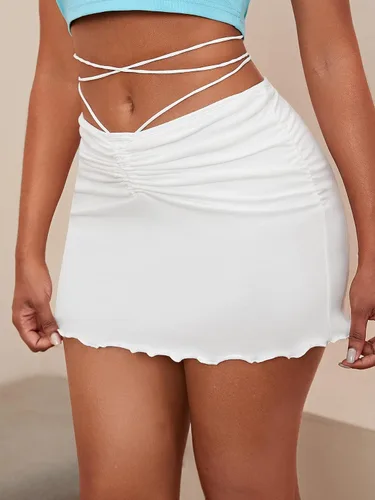 Vista 4 de Milumia Minifalda fruncida para mujer, color liso, sexy, ajustada