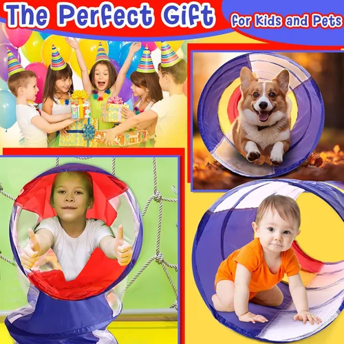 Vista 6 de Simgoing Túnel de juego multicolor de 4 piezas para niños, tienda de campaña para gatear y explorar de 6 pies, túnel de juego con lados de malla