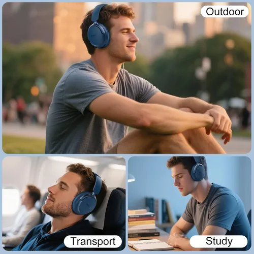 Vista 7 de B8 Bluetooth Headphones Over Ear, 6 EQ Music Modes and 50H Playtime Deep Bass Wireless Headphones with Mic, Lightweight Folding HiFi Stereo Headset