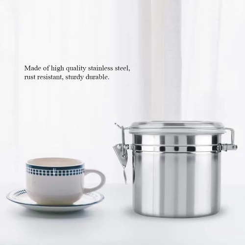 Vista 4 de Recipiente de café hermético, recipiente de acero inoxidable sellado al vacío para granos de arroz, cereales, avena, frijoles, asas, tapa, harina