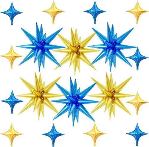 Vista 32 de 18 globos de estrella rosa, globo rosa bebé con 6 globos de estrella en explosión de 22 pulgadas, 12 globos de aluminio de cuatro estrellas