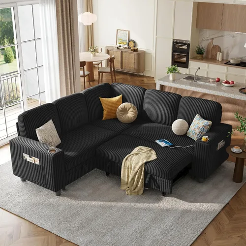 Vista 17 de LINSY HOME Sofá Loveseat con Almacenamiento - Cómodo Sofá de Pana Suave de 2 Plazas con Carga USB y Portavasos, Loveseat de Asiento Profundo