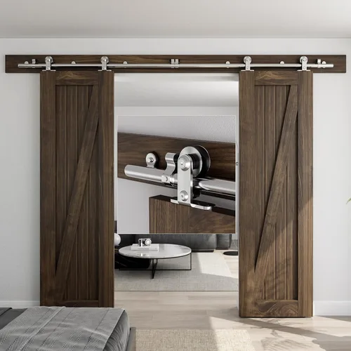 Vista 6 de CCJH Kit de herrajes para puertas correderas de acero inoxidable de 5.5 pies, kit de puerta de granero de madera resistente y suave, apto
