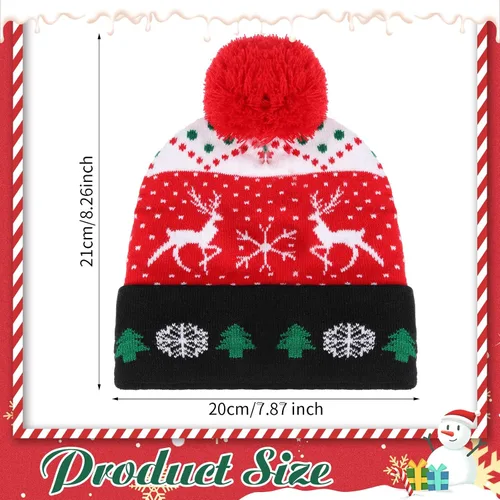 Vista 2 de 16 unidades de gorro de Navidad con luz LED, gorro feo de Navidad, gorro de punto de Navidad con luz unisex, gorro de invierno para Navidad