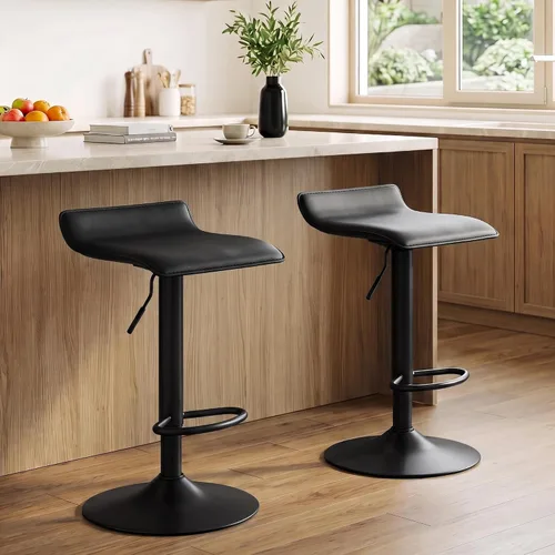 Vista 11 de NOBPEINT Taburete giratorio ajustable con elevación de aire cromado contemporáneo, juego de 4 (negro)