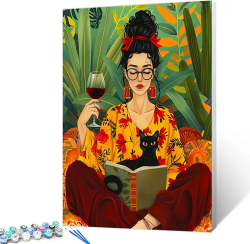 Vista 15 de Aihonmin Estantería 6 Pack Pintar por Números para Adultos Libros Pintura DIY sobre Lienzo con Pinceles Pigmento Manualidades DIY Pintura Acrílica