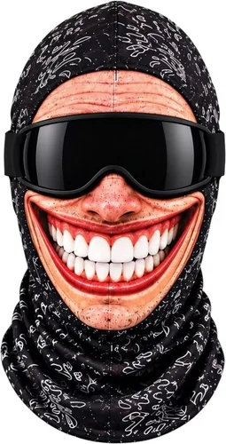 Vista 21 de Máscara de esquí de anciano, divertida y realista, con estampado 3D, para invierno, con cobertura del cuello, diseño envolvente, ajuste cómodo