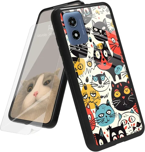 Vista 48 de Funda para Motorola Moto G Play 4G 2024 con protector de pantalla, parte trasera de vidrio templado + funda de silicona suave TPU absorción