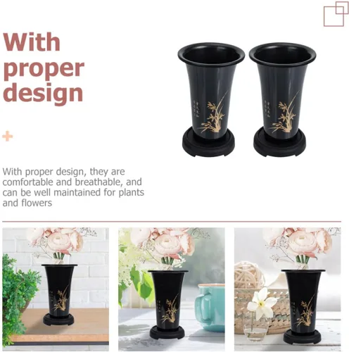 Vista 3 de BETOOKY Black Plastic Orchid Pots, 2 Sets with Tray and Drainage Holes