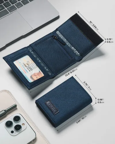 Vista 27 de VULKIT Cartera de cuero minimalista con bloqueo Rfid triple billetera delgada para tarjetas de crédito con 3 ventanas de identificación y bolsillo