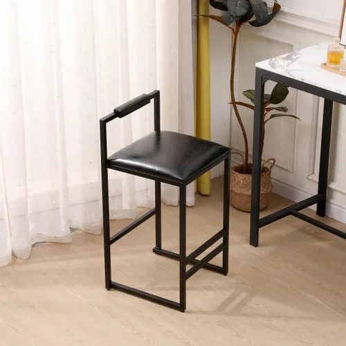 Vista 4 de Juego de 2 taburetes de bar modernos tapizados de piel sintética sin brazos con respaldo para bar en casa, comedor, isla de cocina, bistró, club